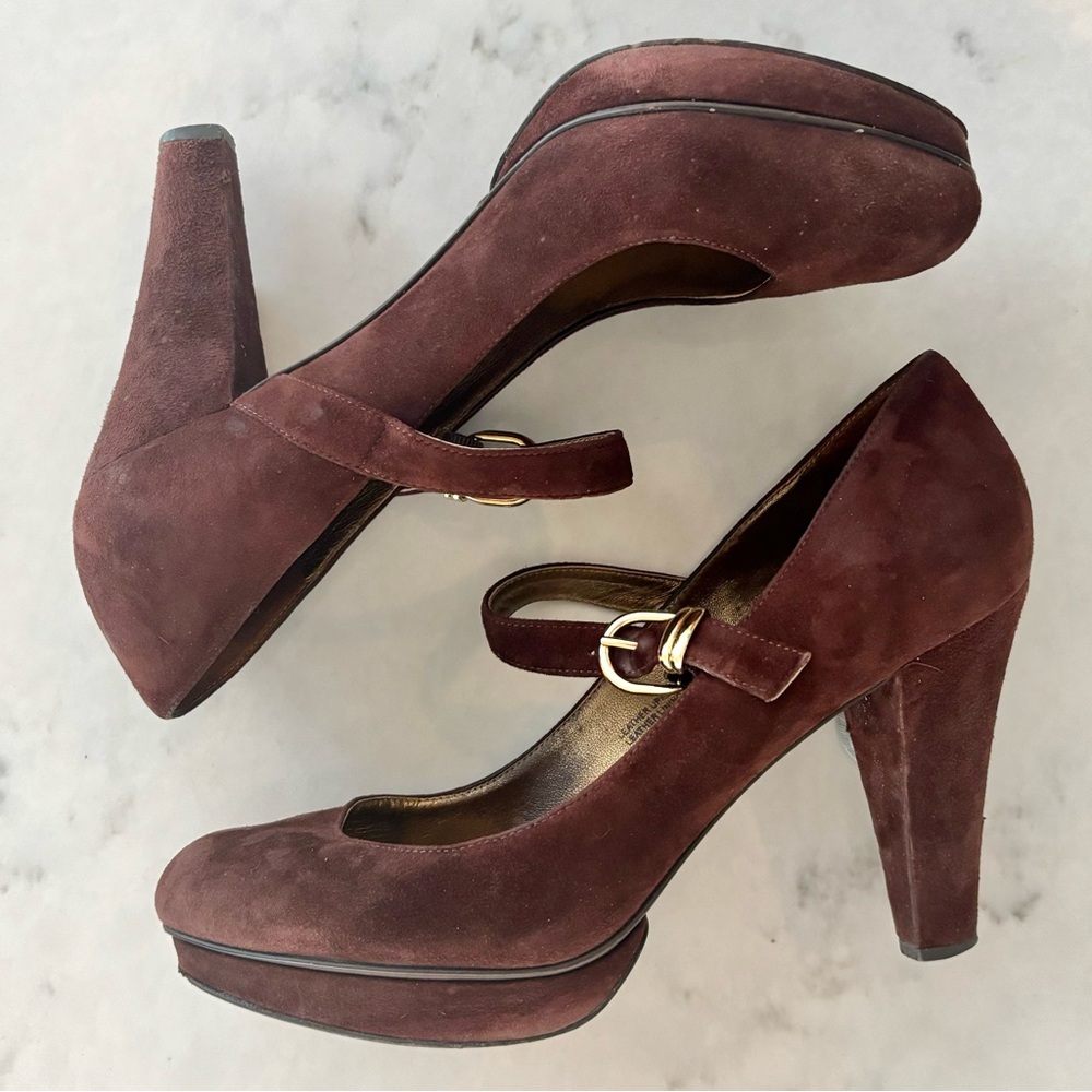 Via SPIGA “Ivara” Suede Mary Jane Heels Brown Size 8.5